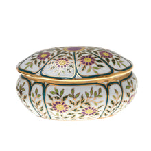 Load image into Gallery viewer, Violet Motif Gilded Porcelain Decorative Box from Thailand - Benjarong Violets | NOVICA