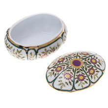 Load image into Gallery viewer, Violet Motif Gilded Porcelain Decorative Box from Thailand - Benjarong Violets | NOVICA