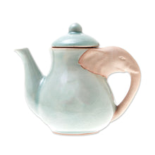 Load image into Gallery viewer, Elephant-Themed Celadon Ceramic Tea Set (6 Piece) - Elephant Gathering | NOVICA