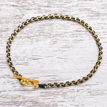 Load image into Gallery viewer, Gold Plated Brass Chain Bracelet in Brown from Thailand - Golden Day in Black | NOVICA