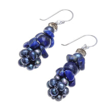 Load image into Gallery viewer, Lapis Lazuli and Cultured Pearl Cluster Earrings - Heaven's Gift | NOVICA