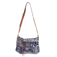 Load image into Gallery viewer, Leather Accented Patchwork Cotton Blend Sling from Thailand - Lanna Patchwork | NOVICA