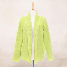 Load image into Gallery viewer, Knit Cotton Cardigan in Chartreuse from Thailand - Zigzag Knit in Chartreuse | NOVICA