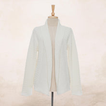 Load image into Gallery viewer, Knit Cotton Cardigan in Ivory from Thailand - Zigzag Knit in Ivory | NOVICA