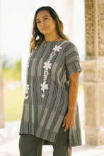 Load image into Gallery viewer, Black and Alabaster Floral Cotton Long Length Tunic - Floral Lattice | NOVICA