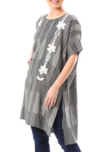 Load image into Gallery viewer, Black and Alabaster Floral Cotton Long Length Tunic - Floral Lattice | NOVICA