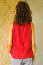 Load image into Gallery viewer, Floral Embroidered Cotton Tank Top in Crimson from Thailand - Flirty Bloom in Crimson | NOVICA