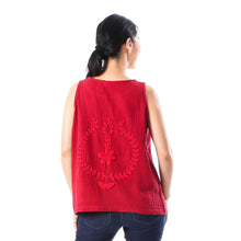 Load image into Gallery viewer, Floral Embroidered Cotton Tank Top in Crimson from Thailand - Flirty Bloom in Crimson | NOVICA