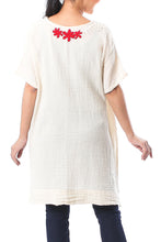 Load image into Gallery viewer, Floral Cotton Tunic in Alabaster from Thailand - Posy Bliss in Alabaster | NOVICA