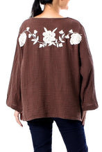 Load image into Gallery viewer, Floral Embroidered Cotton Blouse in Chestnut from Thailand - Lovely Bloom in Chestnut | NOVICA
