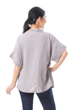 Load image into Gallery viewer, Floral Embroidered Cotton Blouse in Ash from Thailand - Classic Bloom in Ash | NOVICA