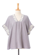 Load image into Gallery viewer, Floral Embroidered Cotton Blouse in Ash from Thailand - Classic Bloom in Ash | NOVICA
