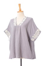 Load image into Gallery viewer, Floral Embroidered Cotton Blouse in Ash from Thailand - Classic Bloom in Ash | NOVICA