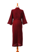 Load image into Gallery viewer, Embroidered Cotton Robe in Cerise and Strawberry - Relaxing Sangria | NOVICA