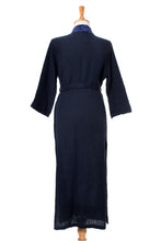 Load image into Gallery viewer, Diamond Embroidered Cotton Robe in Midnight from Thailand - Midnight Relaxation | NOVICA