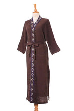 Load image into Gallery viewer, Diamond Embroidered Cotton Robe in Chestnut from Thailand - Nature Relaxation | NOVICA