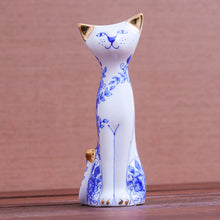 Load image into Gallery viewer, Floral Gilded Porcelain Cat Vase from Thailand - Regal Cat | NOVICA