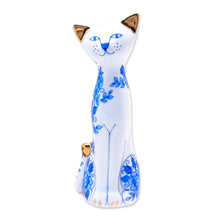 Load image into Gallery viewer, Floral Gilded Porcelain Cat Vase from Thailand - Regal Cat | NOVICA
