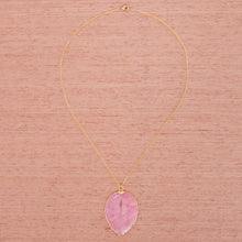 Load image into Gallery viewer, Gold Accented Natural Flower Pendant Necklace in Pink - Bougainvillea Love in Pink | NOVICA