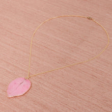 Load image into Gallery viewer, Gold Accented Natural Flower Pendant Necklace in Pink - Bougainvillea Love in Pink | NOVICA