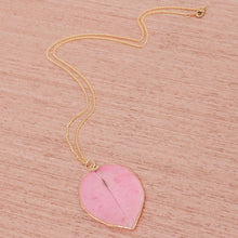 Load image into Gallery viewer, Gold Accented Natural Flower Pendant Necklace in Pink - Bougainvillea Love in Pink | NOVICA