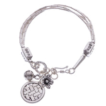 Load image into Gallery viewer, Thai Karen Hill Tribe Silver Beaded Floral Charm Bracelet - Floral Weave | NOVICA