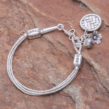 Load image into Gallery viewer, Thai Karen Hill Tribe Silver Beaded Floral Charm Bracelet - Floral Weave | NOVICA