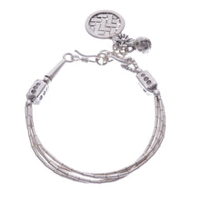 Load image into Gallery viewer, Thai Karen Hill Tribe Silver Beaded Floral Charm Bracelet - Floral Weave | NOVICA