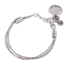 Load image into Gallery viewer, Thai Karen Hill Tribe Silver Beaded Floral Charm Bracelet - Floral Weave | NOVICA