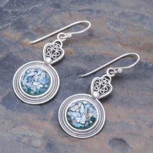 Load image into Gallery viewer, Handcrafted Thai Sterling Silver and Roman Glass Earrings - Mesmerizing Color | NOVICA