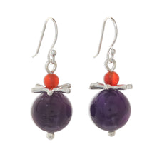 Load image into Gallery viewer, Amethyst and Carnelian Earrings with Hill Tribe Silver - Hover | NOVICA