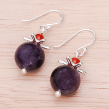 Load image into Gallery viewer, Amethyst and Carnelian Earrings with Hill Tribe Silver - Hover | NOVICA