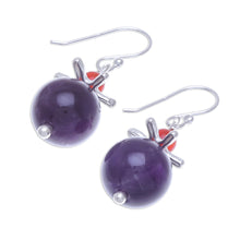 Load image into Gallery viewer, Amethyst and Carnelian Earrings with Hill Tribe Silver - Hover | NOVICA