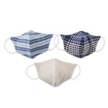 Load image into Gallery viewer, Three Handcrafted Thai Face Masks-1 Hemp and 2 Blue Cotton - Spirit of the Sea | NOVICA