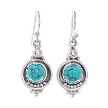 Load image into Gallery viewer, Reconstituted Turquoise Sterling Silver Dangle Earrings - Classic Moon | NOVICA