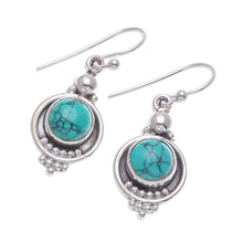 Load image into Gallery viewer, Reconstituted Turquoise Sterling Silver Dangle Earrings - Classic Moon | NOVICA