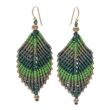 Load image into Gallery viewer, Green Leaf Waxed Cord Macrame Dangle Earrings - Boho Leaves in Green | NOVICA
