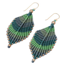 Load image into Gallery viewer, Green Leaf Waxed Cord Macrame Dangle Earrings - Boho Leaves in Green | NOVICA