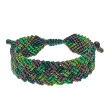 Load image into Gallery viewer, Onyx Bead and Macrame Wristband Bracelet - Spring Fling in Green | NOVICA