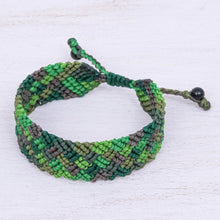 Load image into Gallery viewer, Onyx Bead and Macrame Wristband Bracelet - Spring Fling in Green | NOVICA