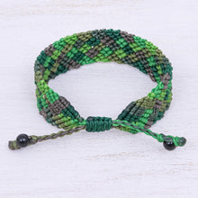 Load image into Gallery viewer, Onyx Bead and Macrame Wristband Bracelet - Spring Fling in Green | NOVICA
