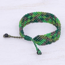 Load image into Gallery viewer, Onyx Bead and Macrame Wristband Bracelet - Spring Fling in Green | NOVICA