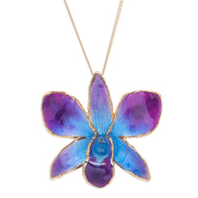 Load image into Gallery viewer, Gold-Plated Blue Orchid Petal Pendant Necklace and Brooch - Orchid Magic in Blue | NOVICA