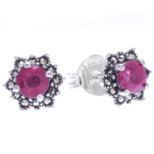 Load image into Gallery viewer, Artisan Crafted Ruby and Marcasite Stud Earrings - Firefly in Pink | NOVICA