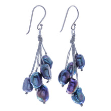 Load image into Gallery viewer, Hand Crafted Cultured Freshwater Pearl Dangle Earrings - Mystic Pearl in Blue | NOVICA