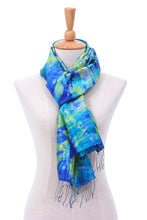 Load image into Gallery viewer, Fringed Tie-Dyed Silk Scarf - Smiling Sea | NOVICA