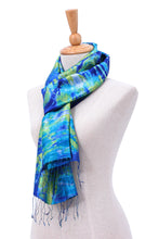 Load image into Gallery viewer, Fringed Tie-Dyed Silk Scarf - Smiling Sea | NOVICA