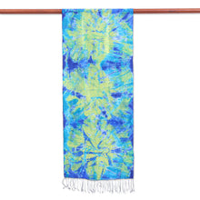 Load image into Gallery viewer, Fringed Tie-Dyed Silk Scarf - Smiling Sea | NOVICA
