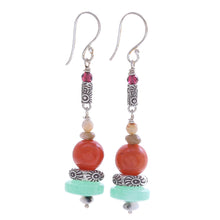 Load image into Gallery viewer, Handcrafted Aventurine and Garnet Dangle Earrings - Speedy Orbit | NOVICA