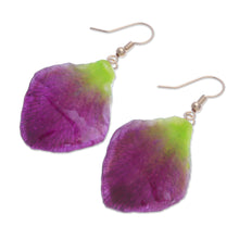 Load image into Gallery viewer, Gold-Plated Orchid Petal Dangle Earrings - Summer Treat in Berry | NOVICA